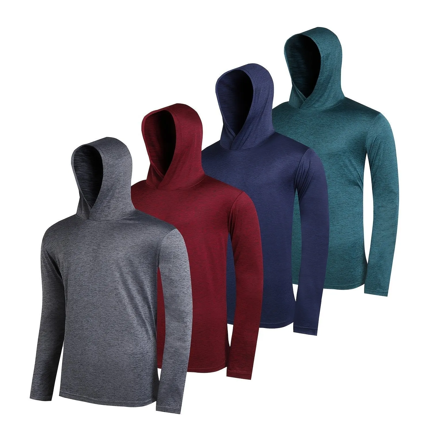 Four men's lightweight polyester hoodies folded, showing colour options Wthm-451, Wthm-452, Wthm-453, Wthm-455, Wthm-456.