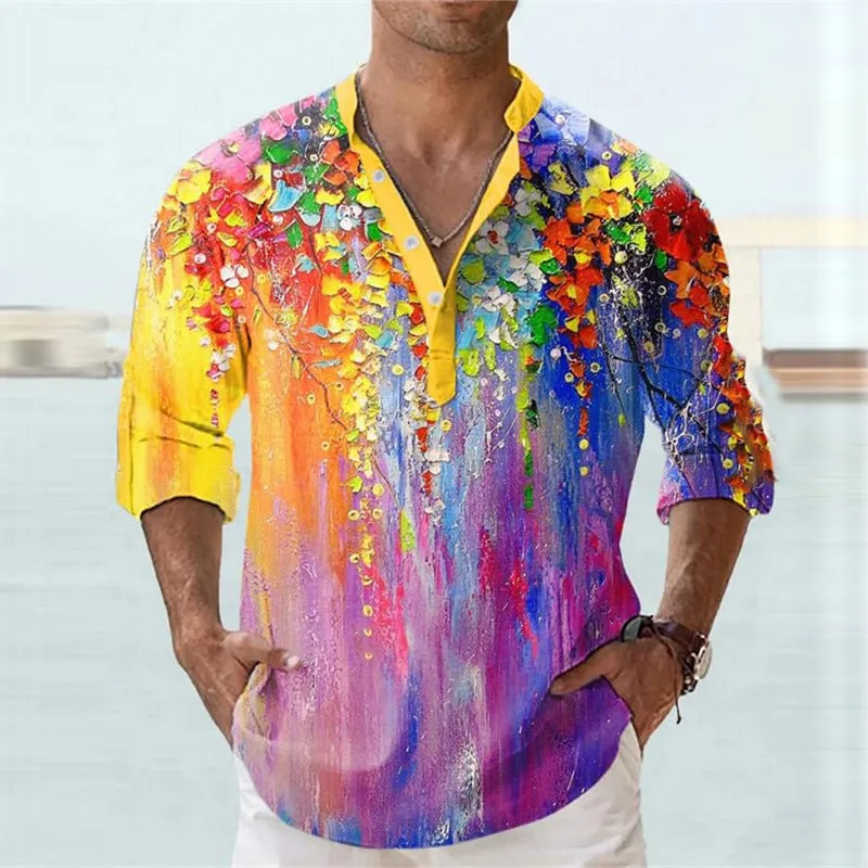 British-style short sleeve pullover shirt with 3D printed stripes on bamboo hemp fabric.