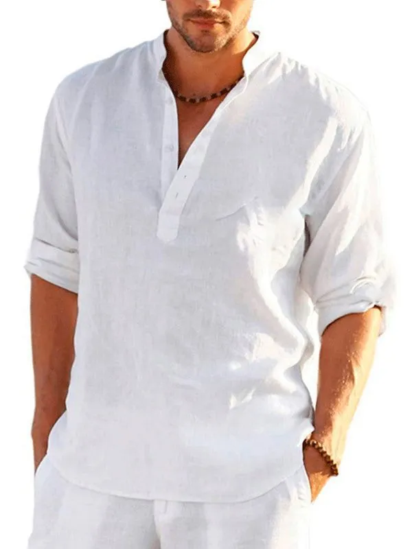 British-style short sleeve pullover shirt with 3D printed stripes on bamboo hemp fabric.