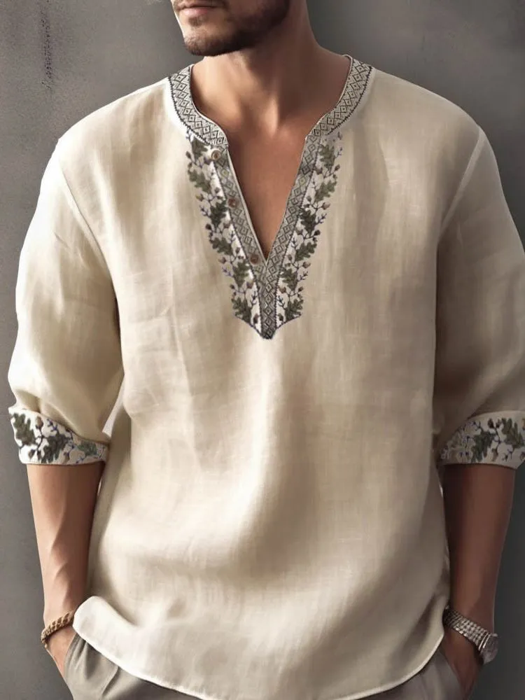 British-style short sleeve pullover shirt with 3D printed stripes on bamboo hemp fabric.
