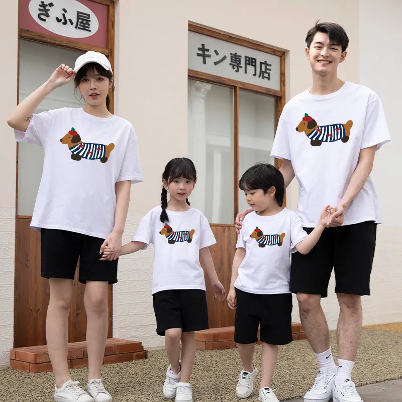 Cotton Western style dog mother-daughter matching outfit with contrast colour short sleeves in Korean design
