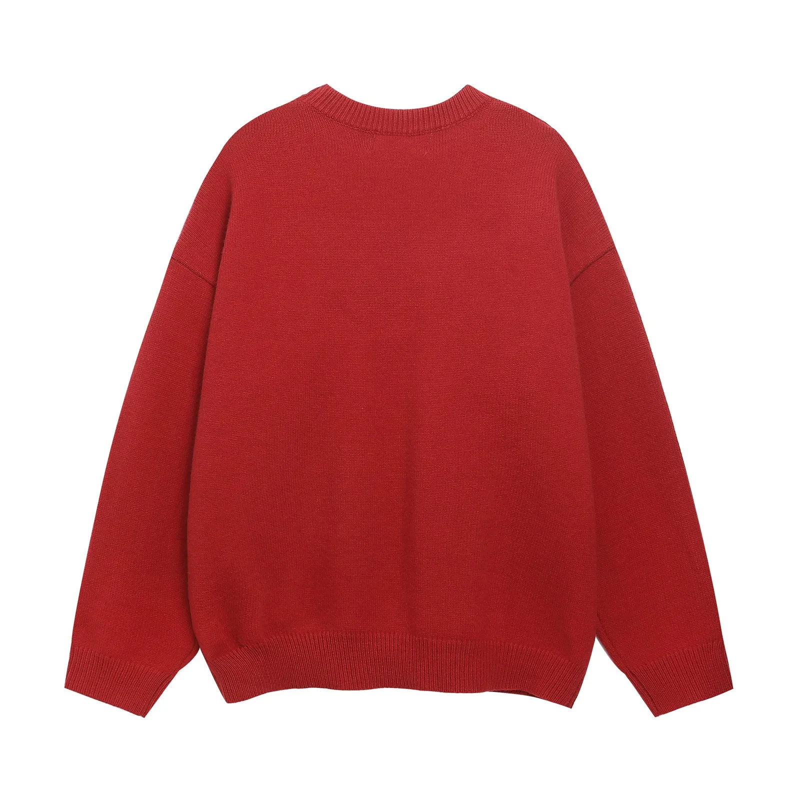 American retro sausage puppy jacquard round neck sweater pullover in gray, loose fit acrylic casual top for teenagers