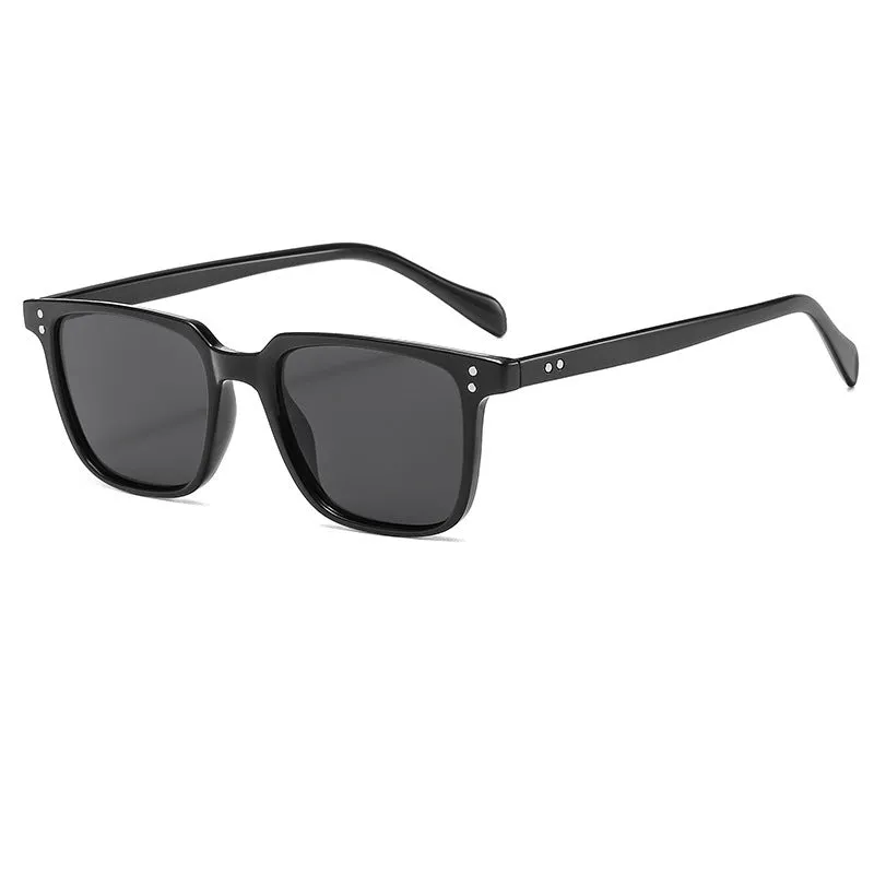 Men's UV400 sunglasses with black frame and grey AC lens, box style, casual European American design