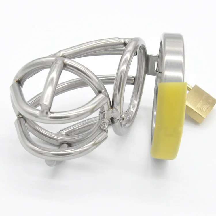 Men's stainless steel metal chastity device with four snap ring size options