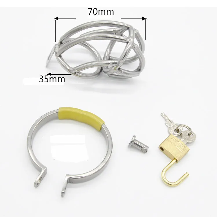 Men's stainless steel metal chastity device with four snap ring size options