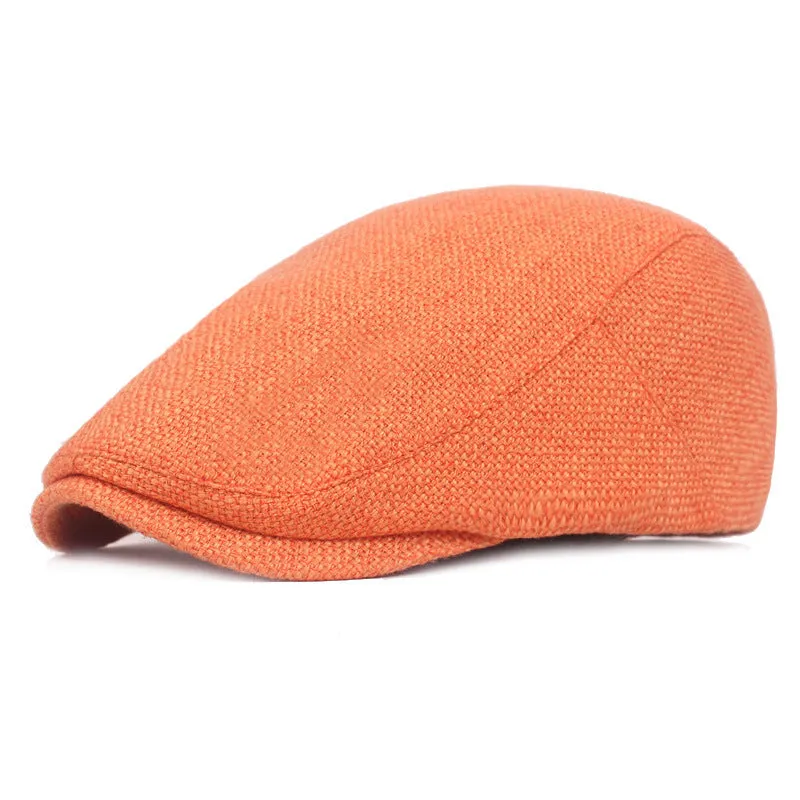 Women's adjustable cotton and linen beret cap in khaki with short brim for outdoor sun protection