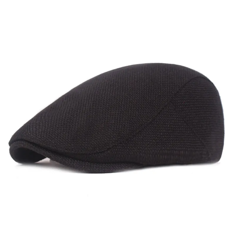Women's adjustable cotton and linen beret cap in khaki with short brim for outdoor sun protection