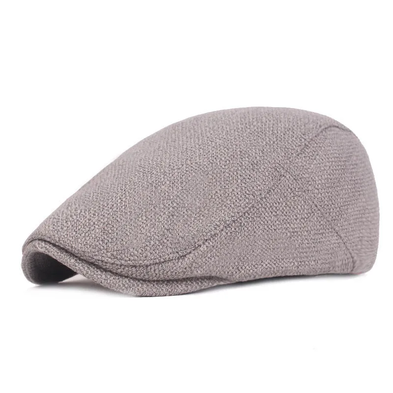 Women's adjustable cotton and linen beret cap in khaki with short brim for outdoor sun protection