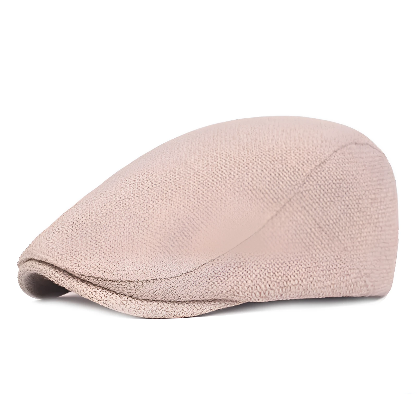Women's adjustable cotton and linen beret cap in khaki with short brim for outdoor sun protection