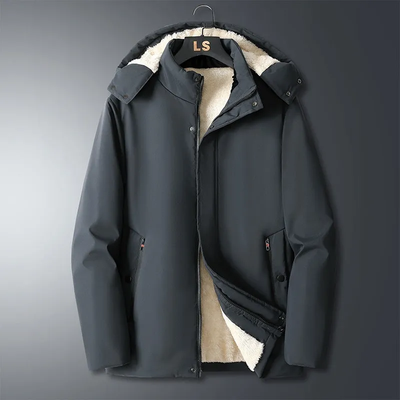 Winter men's thickened cotton cardigan in solid colour with zippered pocket, regular fit