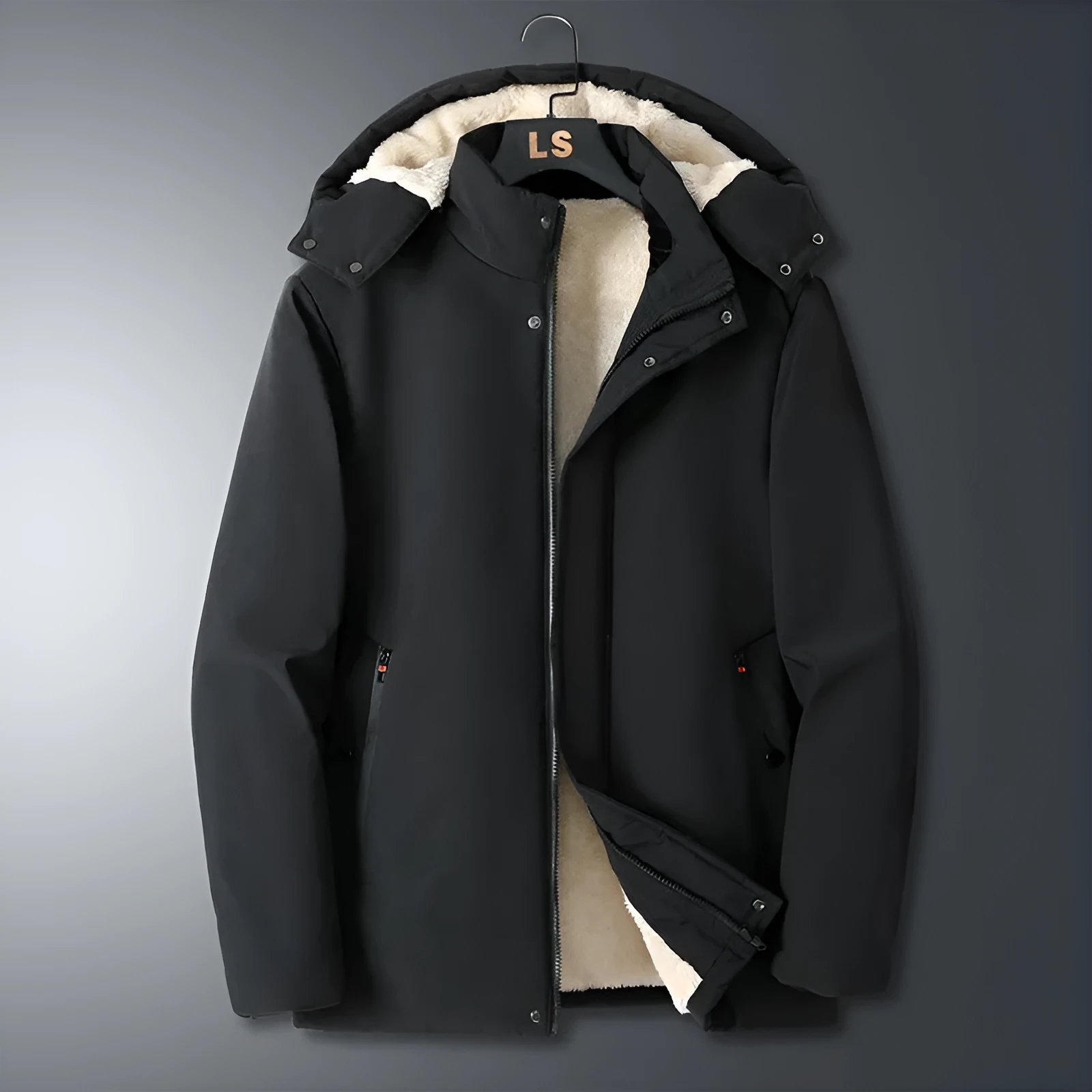 Winter men's thickened cotton cardigan in solid colour with zippered pocket, regular fit