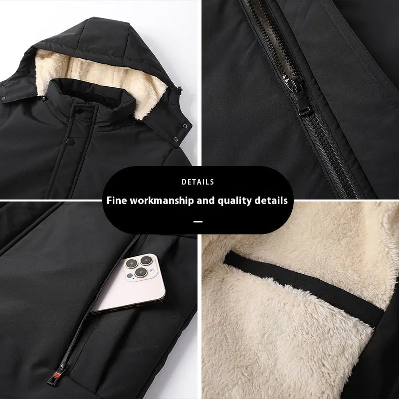 Winter men's thickened cotton cardigan in solid colour with zippered pocket, regular fit