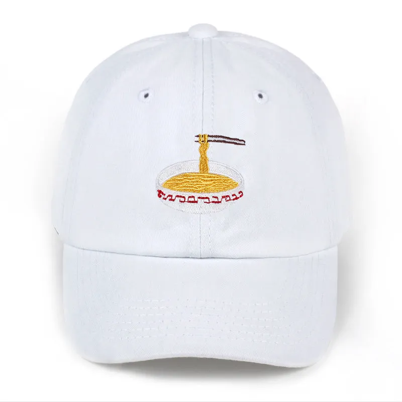 Large bowl cotton baseball cap in blue with curling brim and dome top, adjustable size