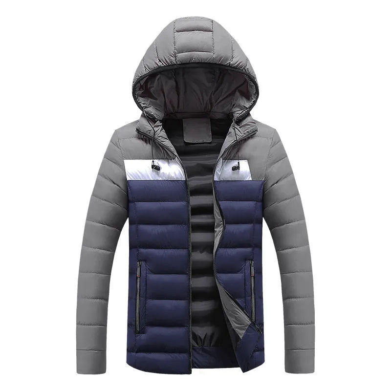 Men's winter work cotton coat with washed cotton filling in black, side view on model