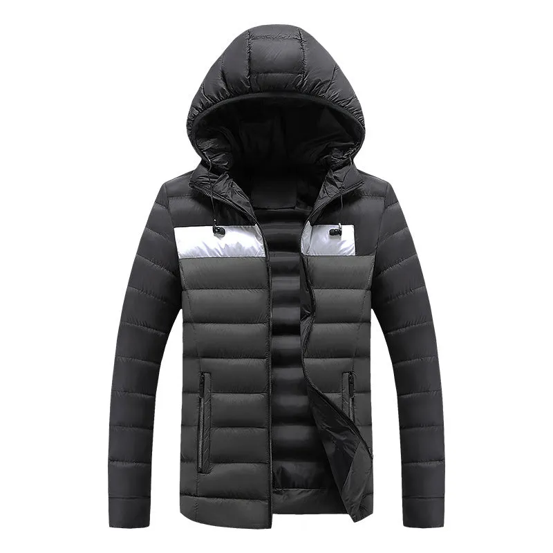 Men's winter work cotton coat with washed cotton filling in black, side view on model