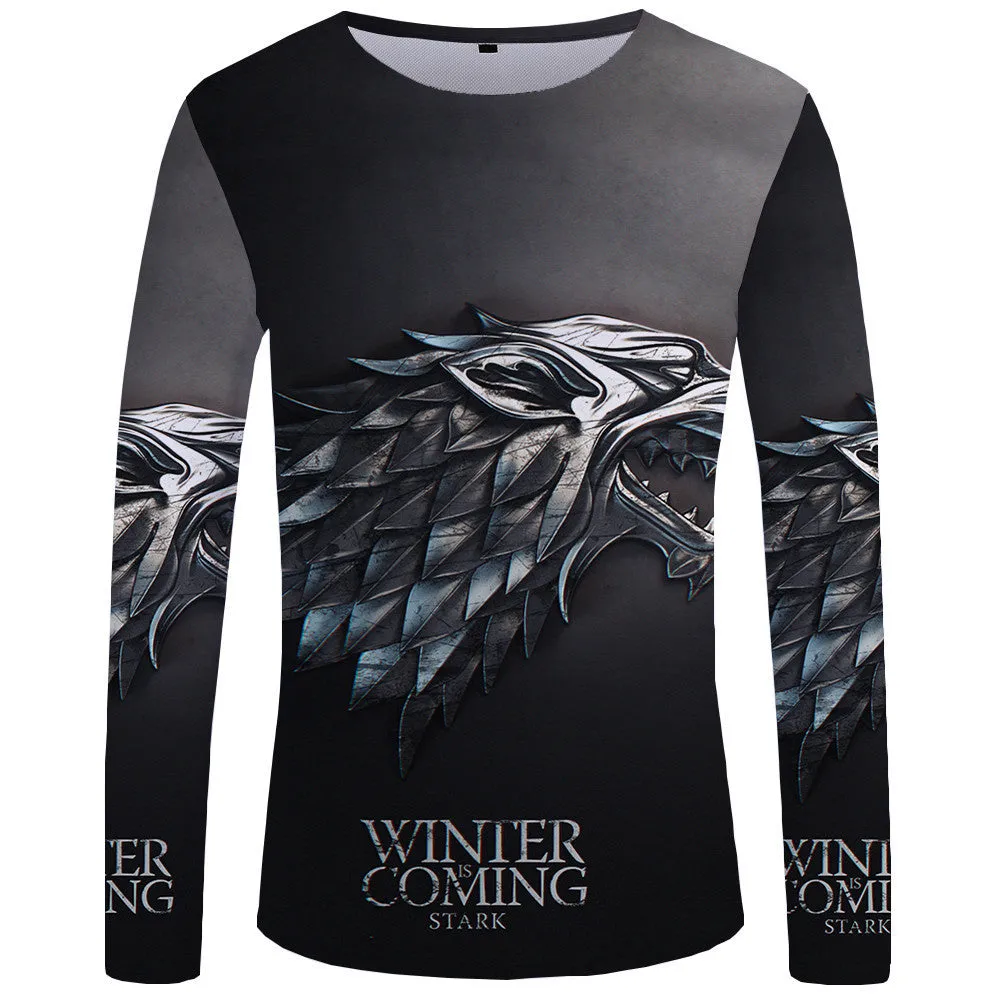 Long sleeve skull print t-shirt for men, casual sports style, soft cotton blend, multiple colours sizes S-4XL