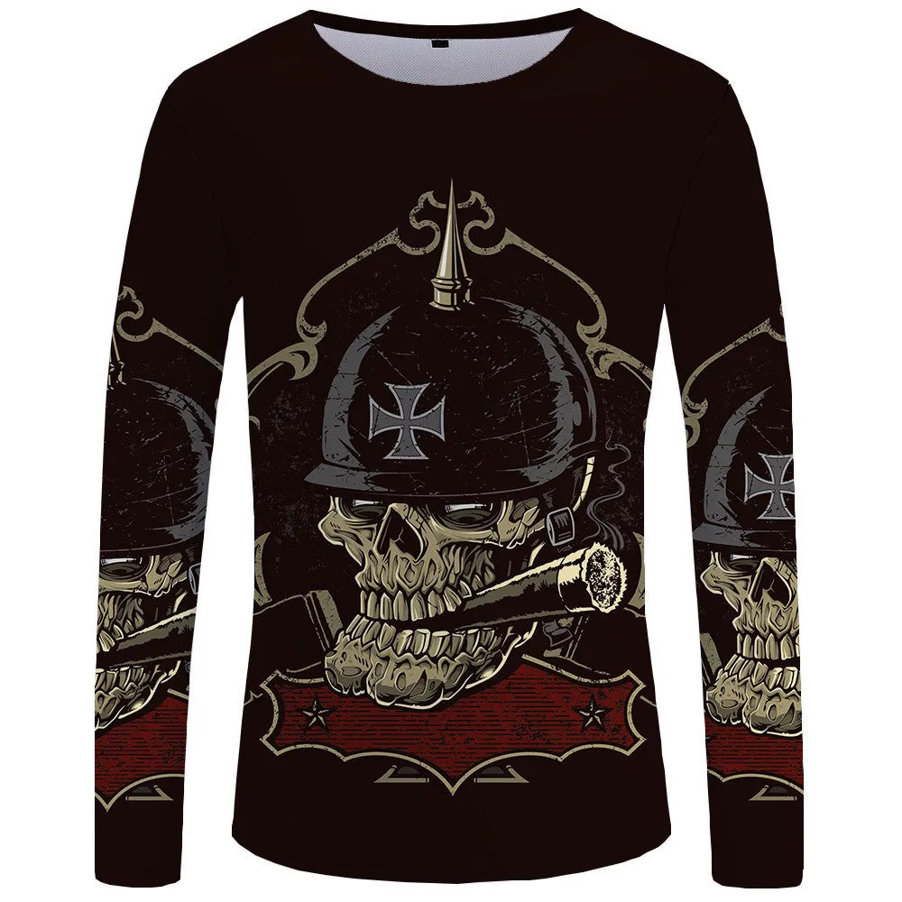 Long sleeve skull print t-shirt for men, casual sports style, soft cotton blend, multiple colours sizes S-4XL
