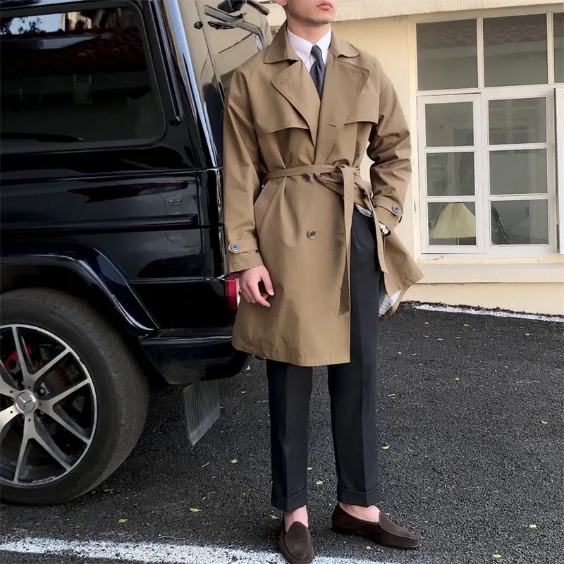 Women's mid-length double-breasted trench coat in beige, 65% cotton 35% polyester, commuting jacket