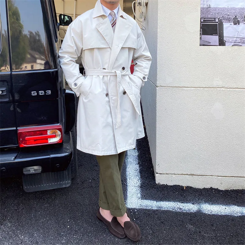 Women's mid-length double-breasted trench coat in beige, 65% cotton 35% polyester, commuting jacket