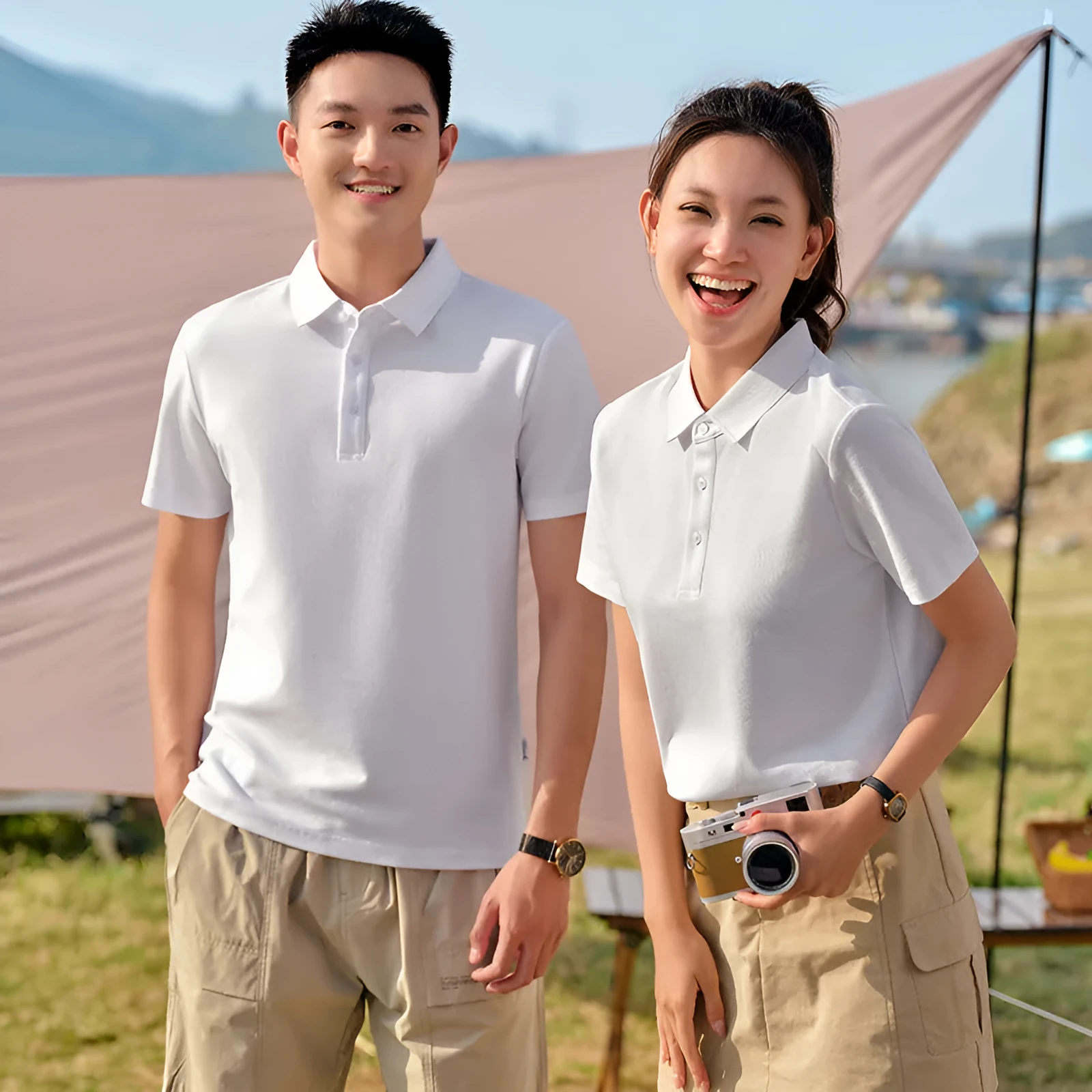 Customised cultural shirt in combed cotton with flocking detail, solid colour, short sleeves, regular fit, available in multiple colours