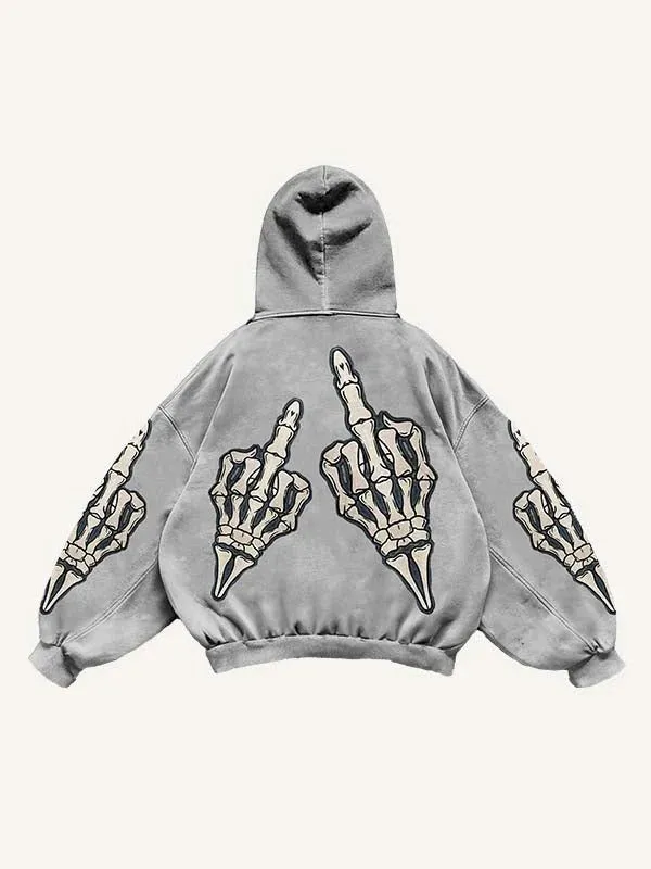 Fashion casual printed polyester sweater in grey, shown on model, full front view.
