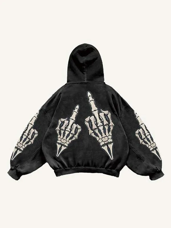 Fashion casual printed polyester sweater in grey, shown on model, full front view.