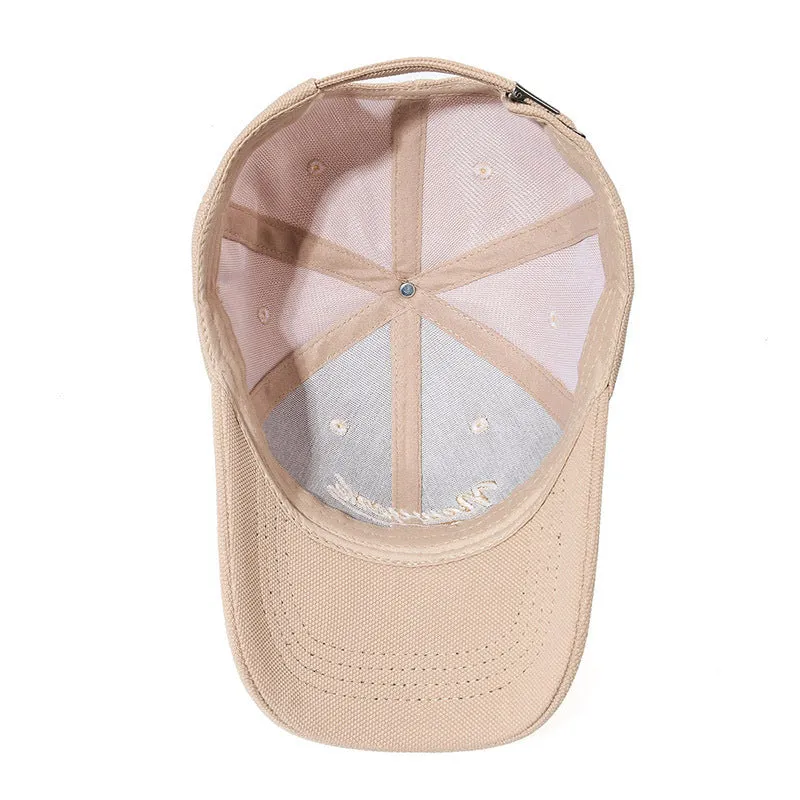 Hard crown baseball cap with embroidered letters in cotton, adjustable size, breathable sunshade