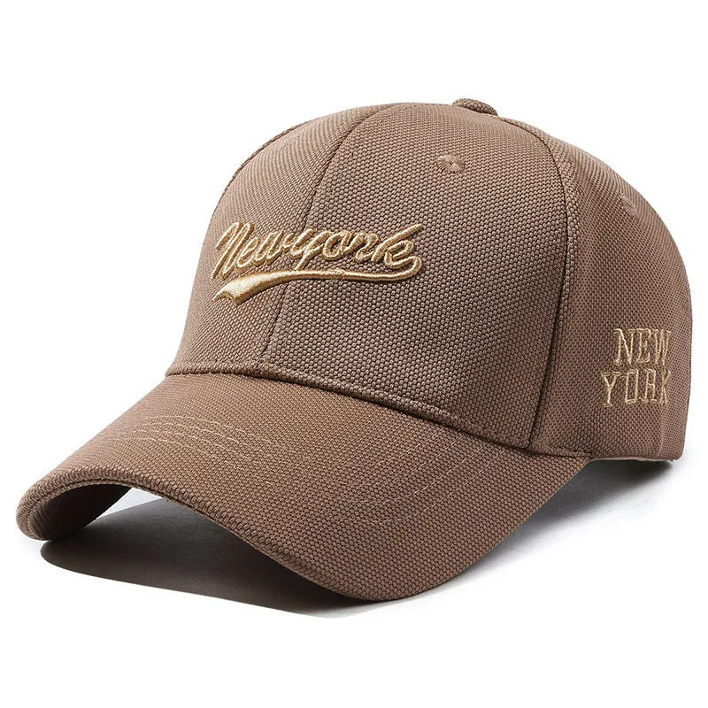 Hard crown baseball cap with embroidered letters in cotton, adjustable size, breathable sunshade