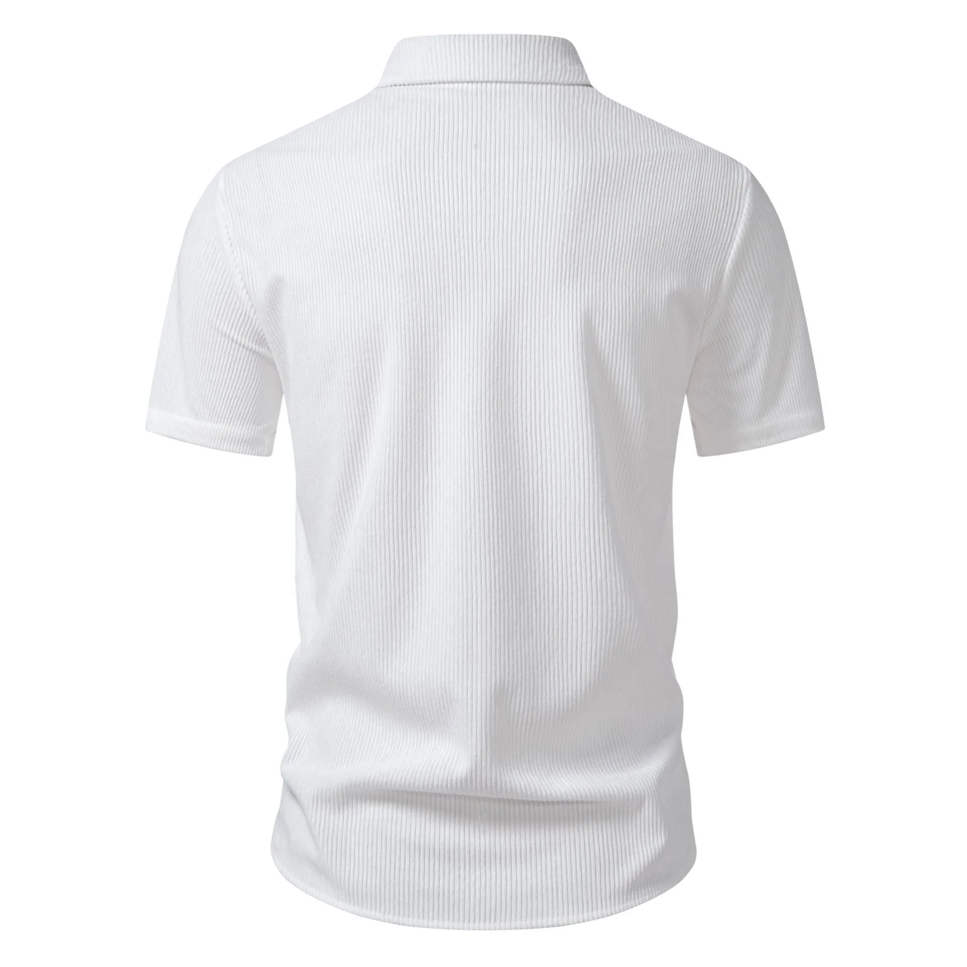 Men's casual short-sleeve corduroy open-front shirt in loose fit cardigan style, available in black, white, blue, brown
