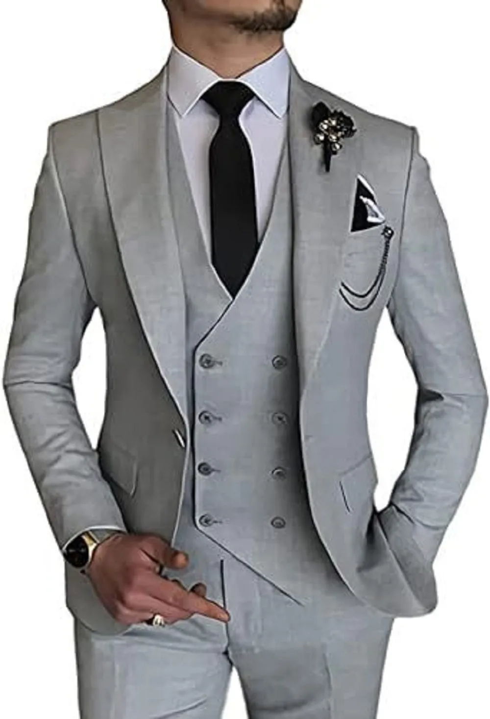 Men's cotton slim fit three-piece suit in deep green with jacket, waistcoat, and trousers