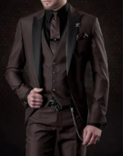 Men's cotton slim fit three-piece suit in deep green with jacket, waistcoat, and trousers