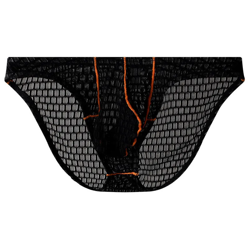 Men's low waist lace briefs in ice silk fabric for sports in multiple solid colours