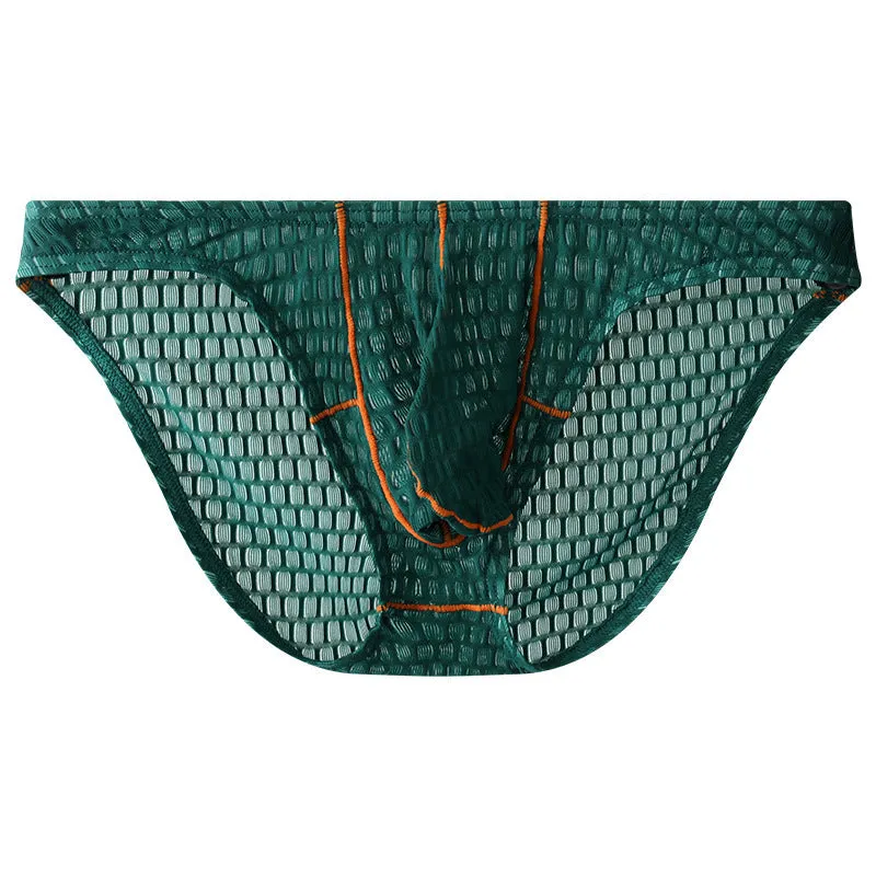 Men's low waist lace briefs in ice silk fabric for sports in multiple solid colours