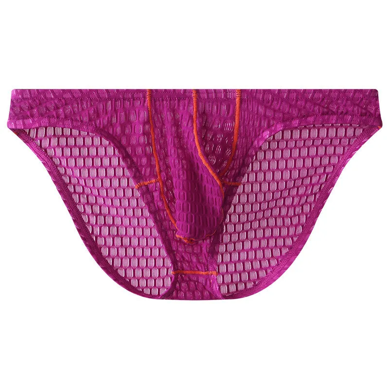 Men's low waist lace briefs in ice silk fabric for sports in multiple solid colours