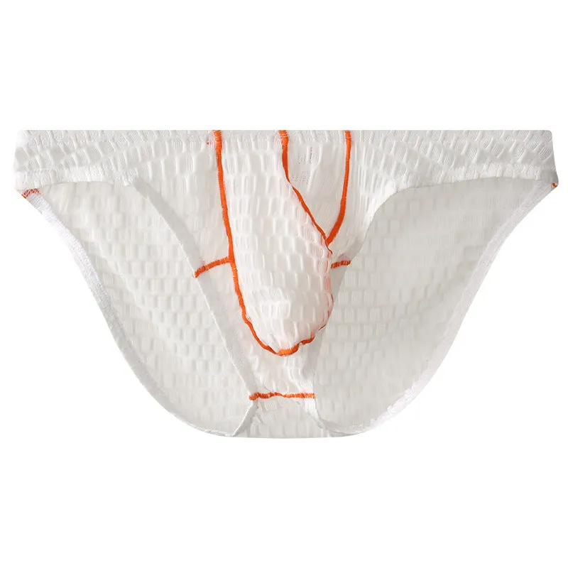 Men's low waist lace briefs in ice silk fabric for sports in multiple solid colours
