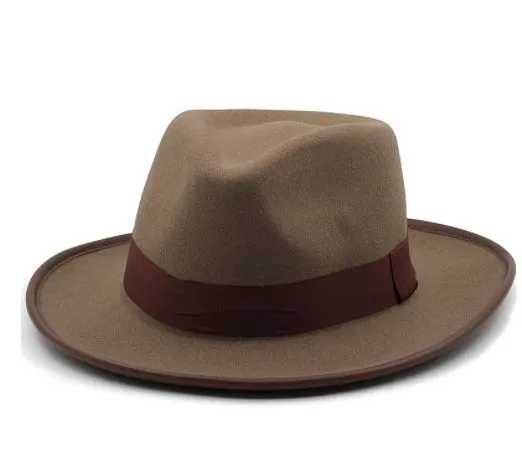 Unisex Western cowboy sun hat with wide brim in black satin weave with stitching on white background