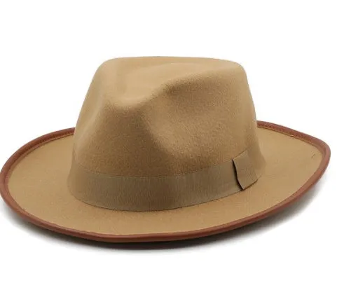Unisex Western cowboy sun hat with wide brim in black satin weave with stitching on white background