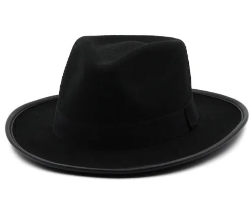 Unisex Western cowboy sun hat with wide brim in black satin weave with stitching on white background