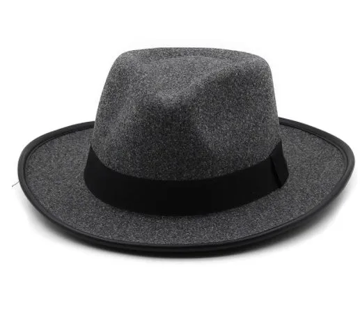Unisex Western cowboy sun hat with wide brim in black satin weave with stitching on white background
