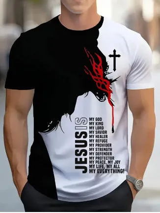 Men's loose short-sleeve T-shirt with digital 3D printed stripe pattern on polyester fabric.