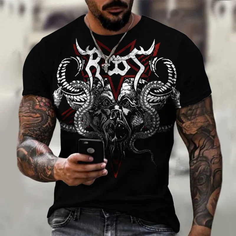 Men 3D graphic casual t-shirt short sleeve pullover size XXS to 6XL mesh fabric digital print