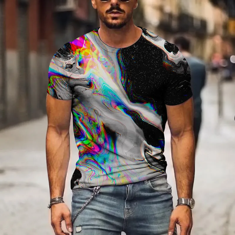 Men 3D graphic casual t-shirt short sleeve pullover size XXS to 6XL mesh fabric digital print