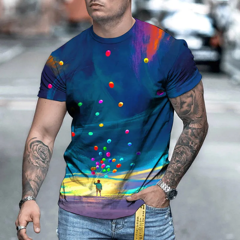 Men 3D graphic casual t-shirt short sleeve pullover size XXS to 6XL mesh fabric digital print