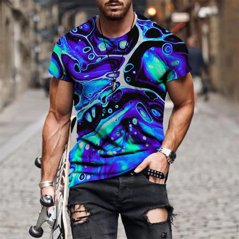 Men 3D graphic casual t-shirt short sleeve pullover size XXS to 6XL mesh fabric digital print