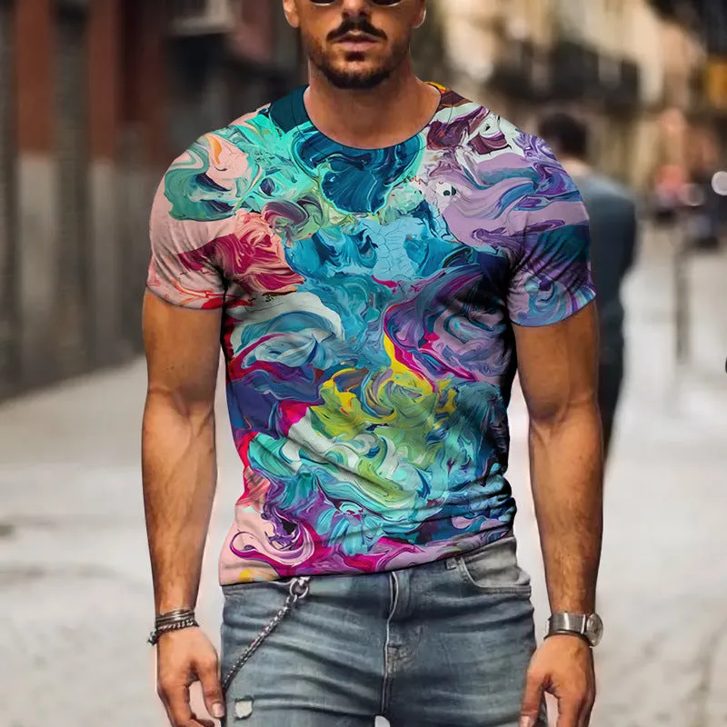 Men 3D graphic casual t-shirt short sleeve pullover size XXS to 6XL mesh fabric digital print
