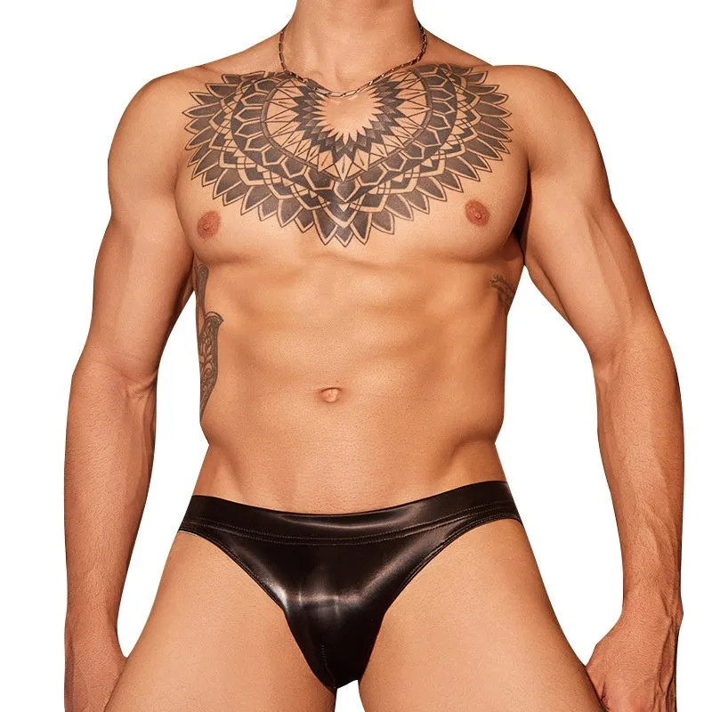 Men's black and white shark skin lace briefs with hip-cut style