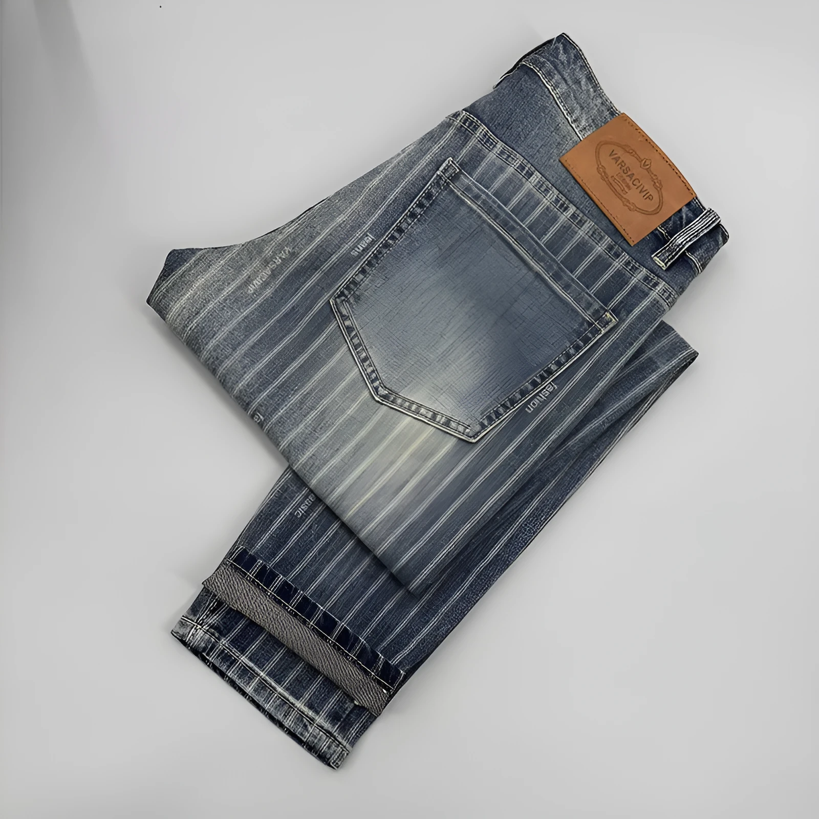 Men's striped cropped jeans slim fit retro denim trousers with zipper fly straight leg ankle length