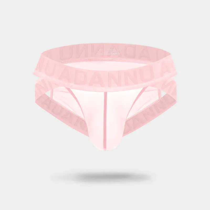 Single layer see-through nylon mesh men's low waist briefs in solid colour, quick-drying design