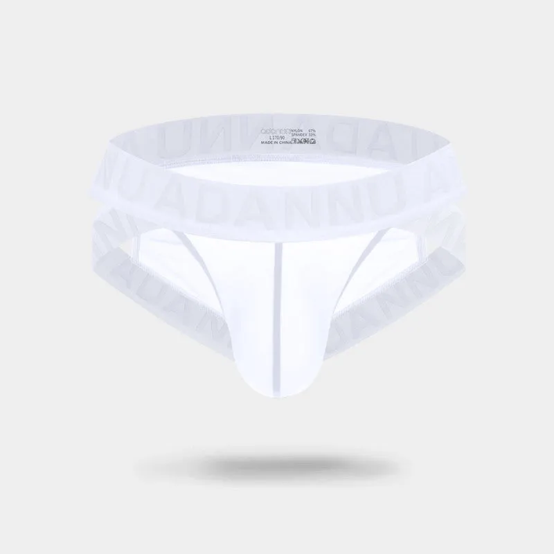 Single layer see-through nylon mesh men's low waist briefs in solid colour, quick-drying design