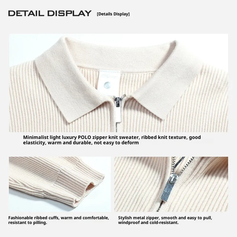 Light luxury men's lapel zipper knitted pullover in viscose blend, available in black and other colours